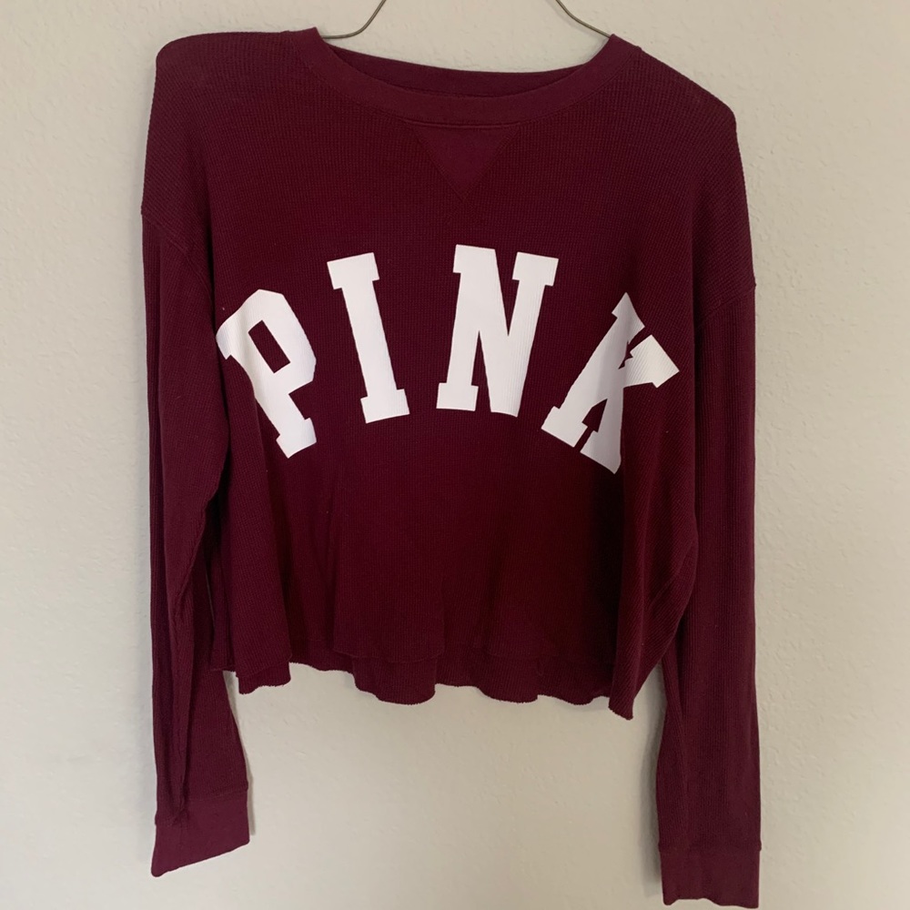 PINK cropped waffle knit top